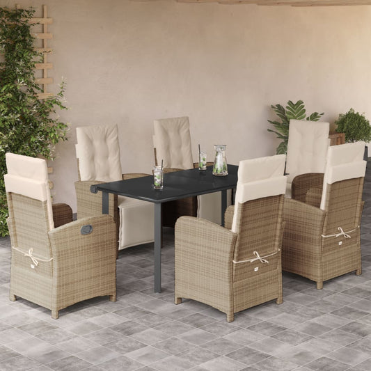 Set da Pranzo da Giardino 7 pz con Cuscini Beige in Polyrattan - homemem39