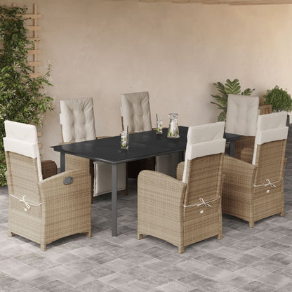 Set da Pranzo da Giardino 7 pz con Cuscini Beige in Polyrattan - homemem39