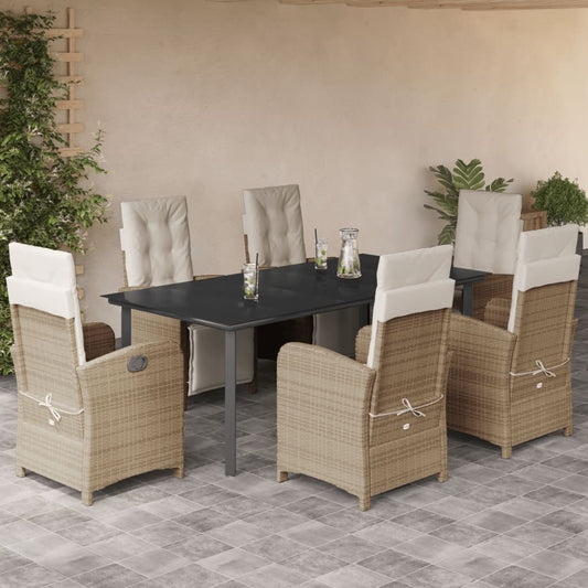 Set da Pranzo da Giardino 7 pz con Cuscini Beige in Polyrattan - homemem39