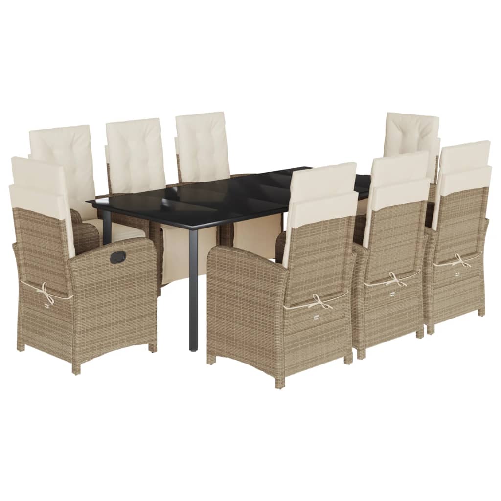 Set da Pranzo da Giardino 9 pz con Cuscini Beige in Polyrattan | homemem39