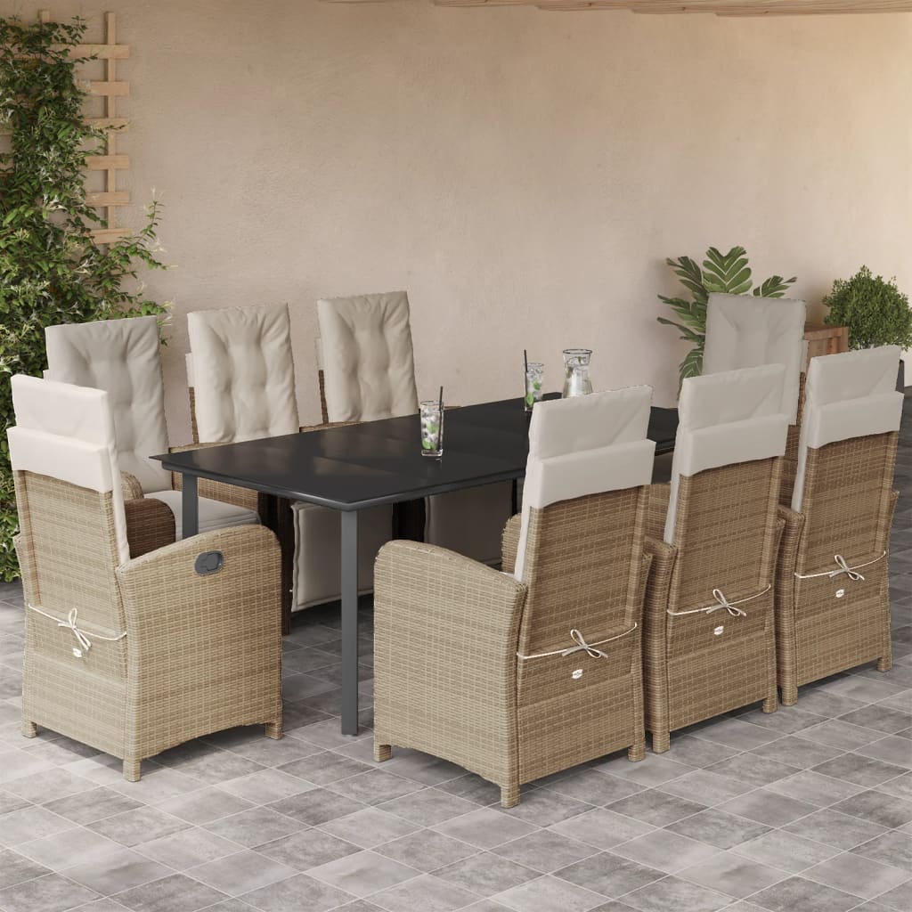 Set da Pranzo da Giardino 9 pz con Cuscini Beige in Polyrattan | homemem39