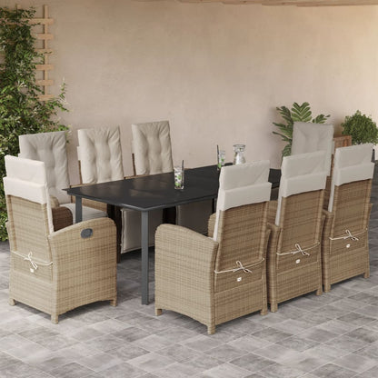 Set da Pranzo da Giardino 9 pz con Cuscini Beige in Polyrattan - homemem39