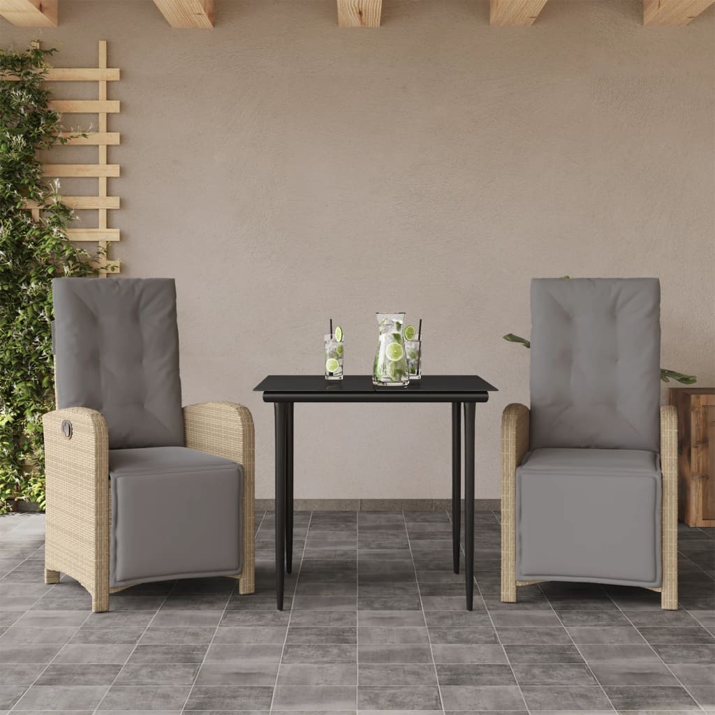 Set da Bistrò 3 pz con Cuscini Beige in Polyrattan | homemem39