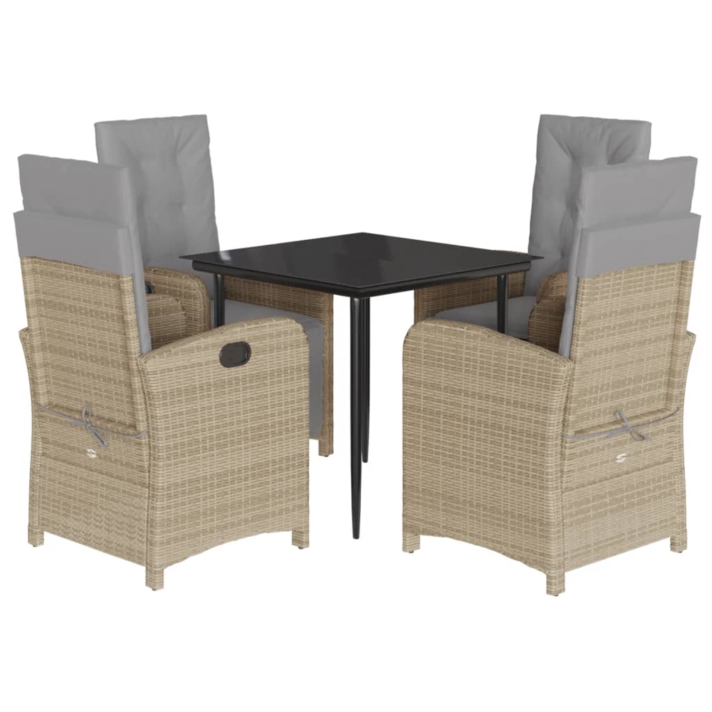 Set da Pranzo da Giardino 5 pz con Cuscini Beige in Polyrattan - homemem39