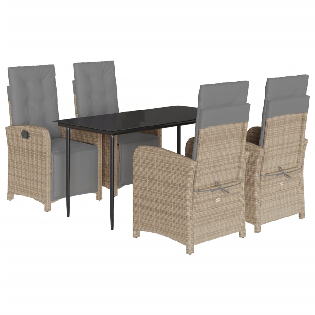 Set da Pranzo da Giardino 5 pz con Cuscini Beige in Polyrattan | homemem39