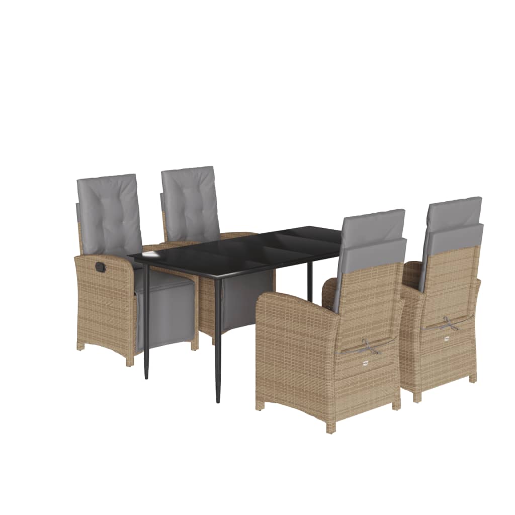Set da Pranzo da Giardino 5 pz con Cuscini Beige in Polyrattan - homemem39