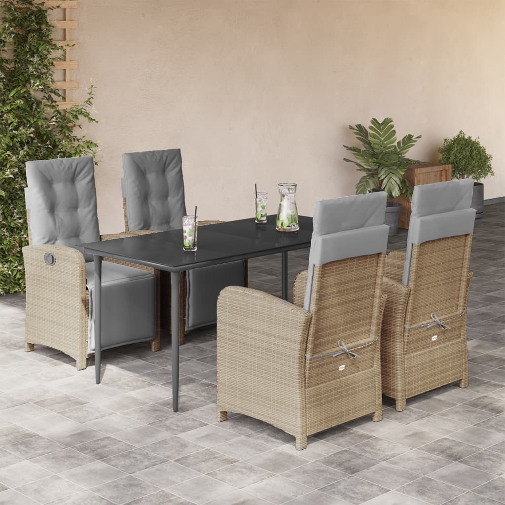 Set da Pranzo da Giardino 5 pz con Cuscini Beige in Polyrattan - homemem39