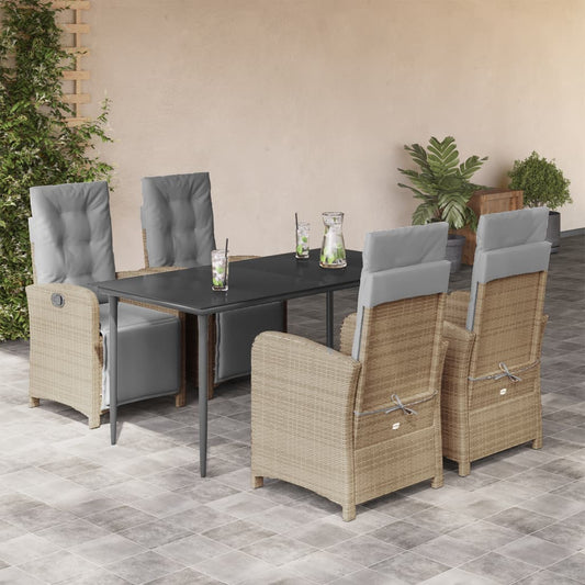 Set da Pranzo da Giardino 5 pz con Cuscini Beige in Polyrattan - homemem39