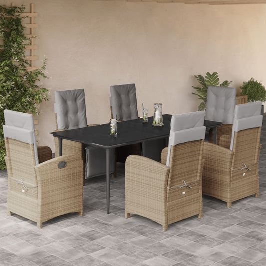 Set da Pranzo da Giardino 7 pz con Cuscini Beige in Polyrattan - homemem39