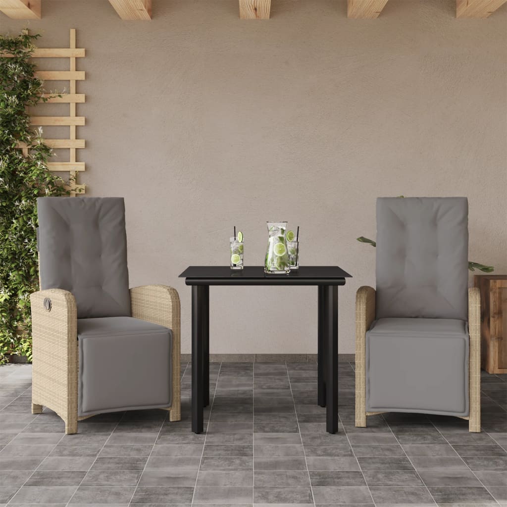 Set da Bistrò 3 pz con Cuscini Beige in Polyrattan | homemem39