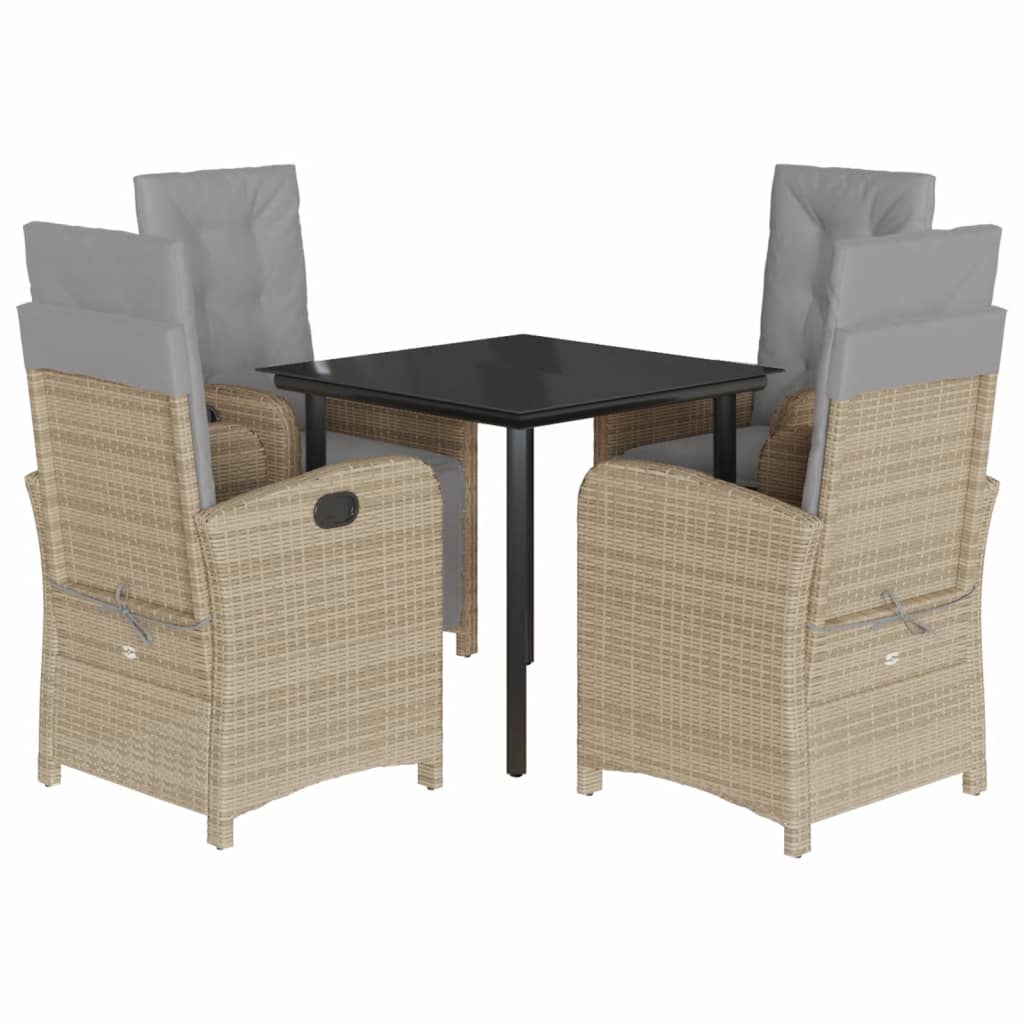 Set da Pranzo da Giardino 5 pz con Cuscini Beige in Polyrattan - homemem39