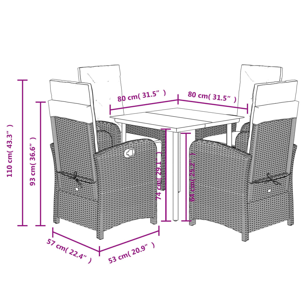 Set da Pranzo da Giardino 5 pz con Cuscini Beige in Polyrattan | homemem39