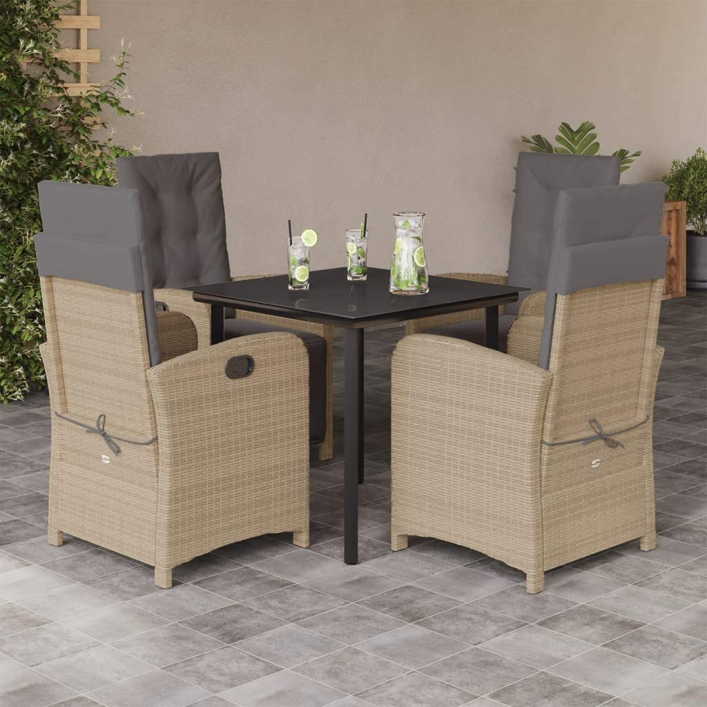 Set da Pranzo da Giardino 5 pz con Cuscini Beige in Polyrattan | homemem39