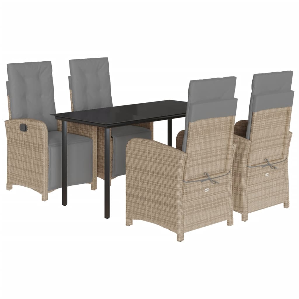 Set da Pranzo da Giardino 5 pz con Cuscini Beige in Polyrattan | homemem39