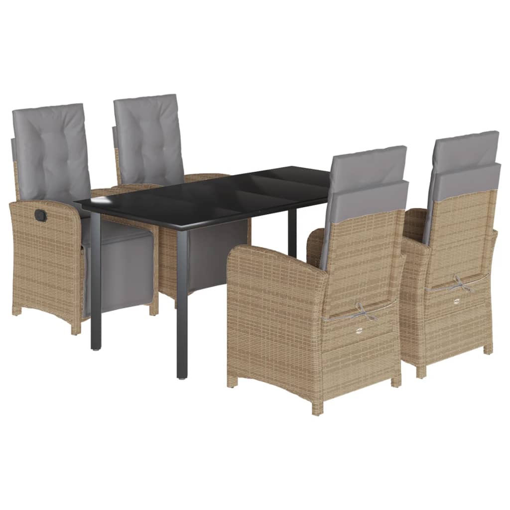 Set da Pranzo da Giardino 5 pz con Cuscini Beige in Polyrattan - homemem39