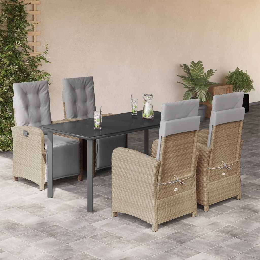 Set da Pranzo da Giardino 5 pz con Cuscini Beige in Polyrattan - homemem39