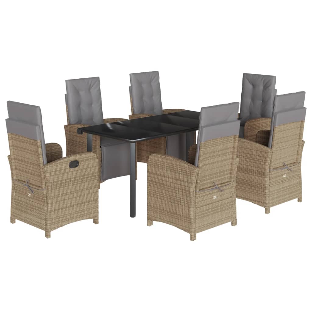 Set da Pranzo da Giardino 7 pz con Cuscini Beige in Polyrattan - homemem39