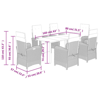 Set da Pranzo da Giardino 7 pz con Cuscini Beige in Polyrattan | homemem39