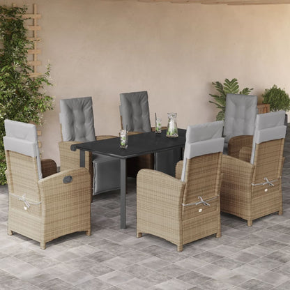Set da Pranzo da Giardino 7 pz con Cuscini Beige in Polyrattan | homemem39