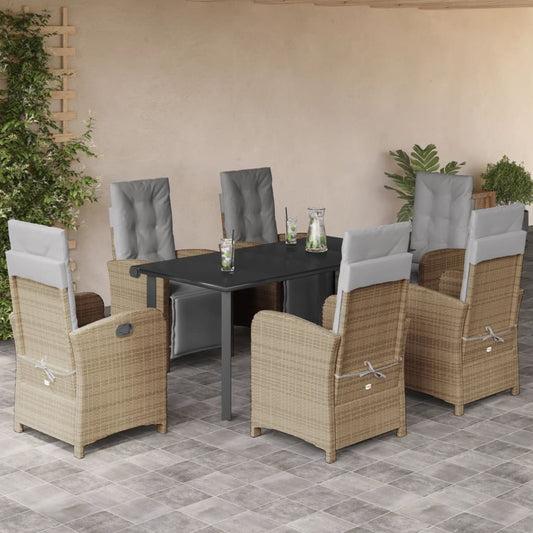 Set da Pranzo da Giardino 7 pz con Cuscini Beige in Polyrattan - homemem39