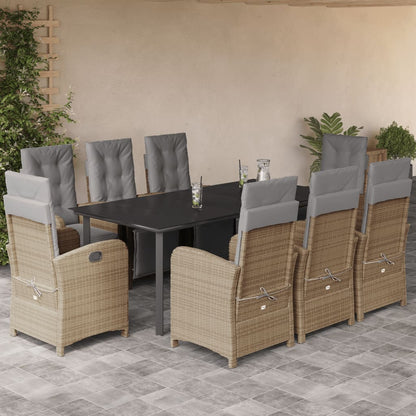 Set da Pranzo da Giardino 9 pz con Cuscini Beige in Polyrattan | homemem39