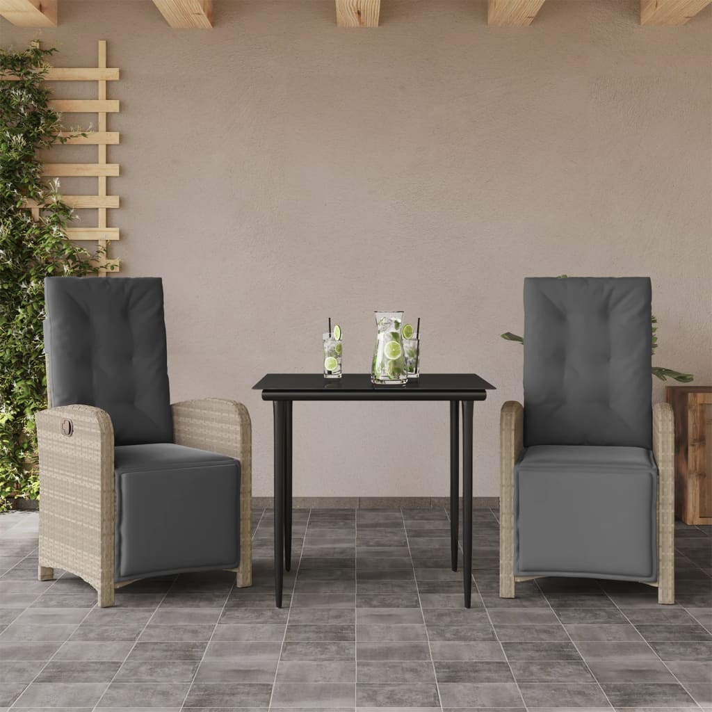 Set da Bistrò 3 pz con Cuscini Grigio Chiaro in Polyrattan | homemem39