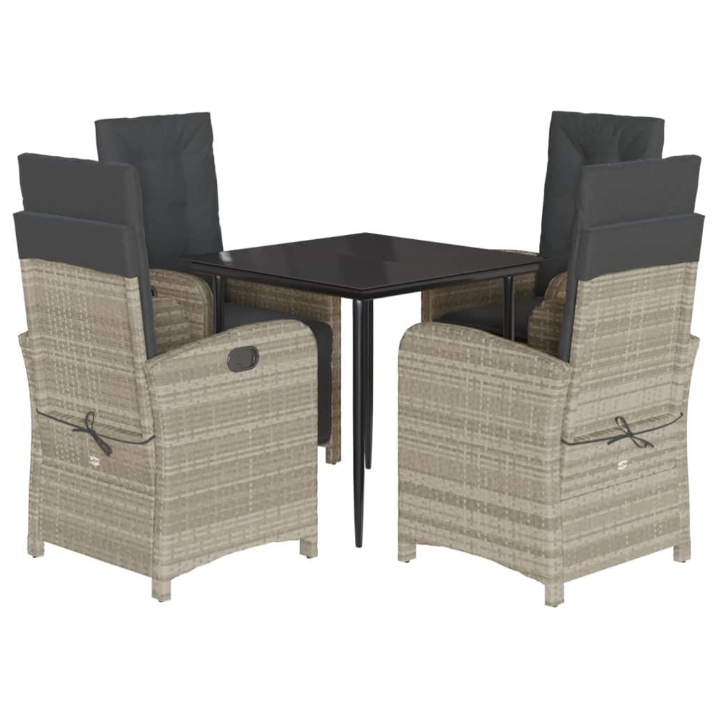 Set Pranzo da Giardino 5pz con Cuscini Grigio Chiaro Polyrattan | homemem39