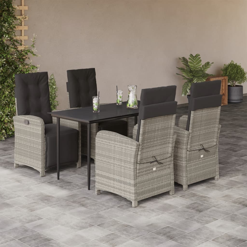 Set Pranzo da Giardino 5pz con Cuscini Grigio Chiaro Polyrattan | homemem39