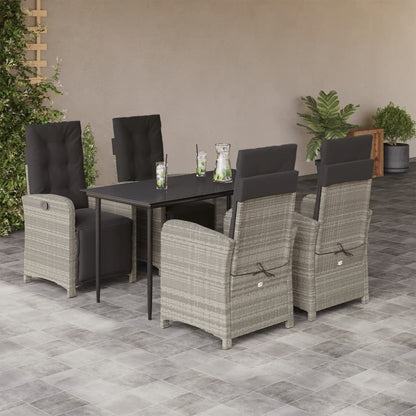 Set Pranzo da Giardino 5pz con Cuscini Grigio Chiaro Polyrattan | homemem39