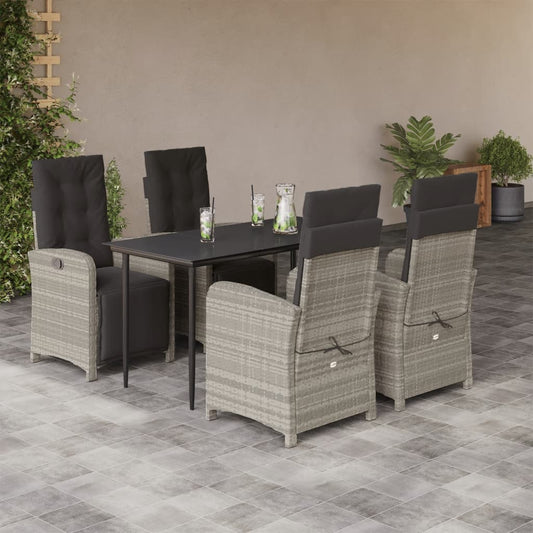 Set Pranzo da Giardino 5pz con Cuscini Grigio Chiaro Polyrattan - homemem39