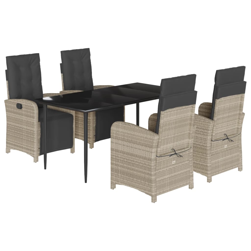 Set Pranzo da Giardino 5pz con Cuscini Grigio Chiaro Polyrattan | homemem39
