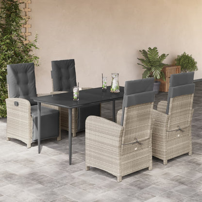 Set Pranzo da Giardino 5pz con Cuscini Grigio Chiaro Polyrattan | homemem39