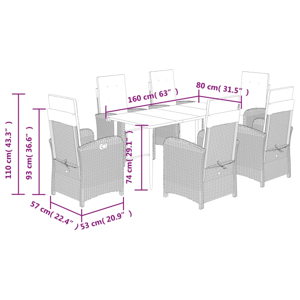 Set da Pranzo da Giardino 7 pz Cuscini Polyrattan Grigio Chiaro | homemem39