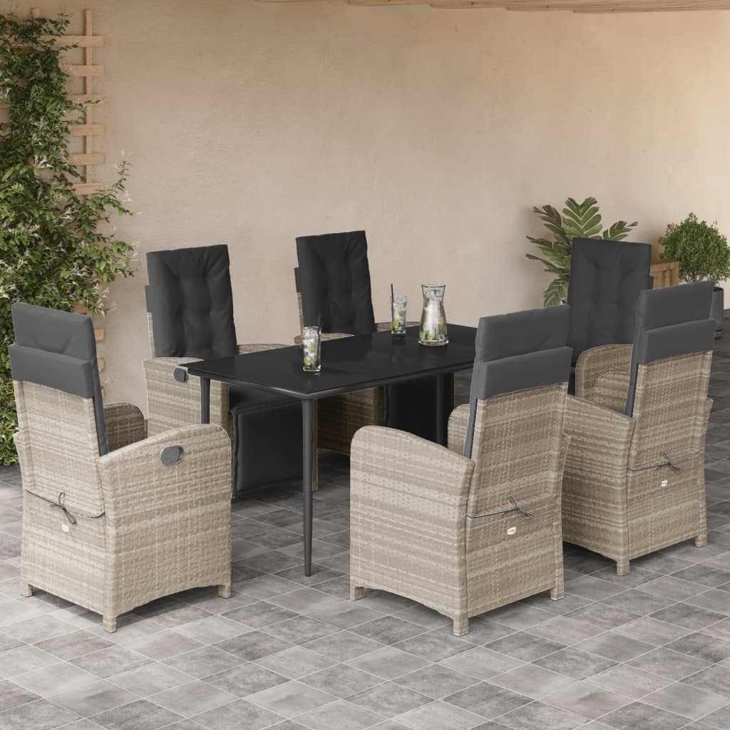 Set da Pranzo da Giardino 7 pz Cuscini Polyrattan Grigio Chiaro | homemem39
