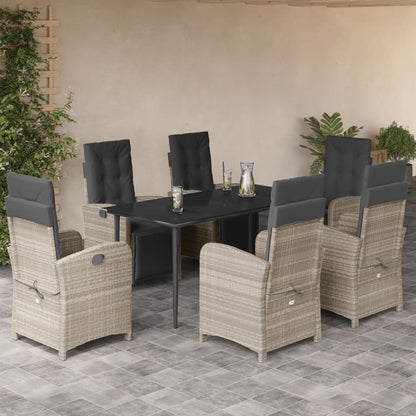 Set da Pranzo da Giardino 7 pz Cuscini Polyrattan Grigio Chiaro | homemem39