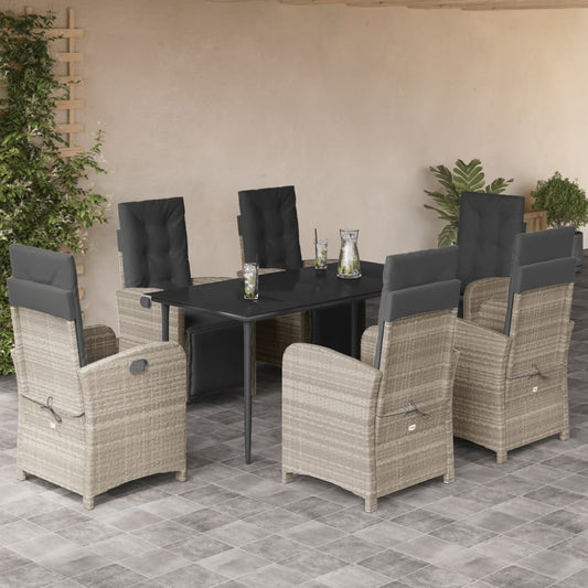Set da Pranzo da Giardino 7 pz Cuscini Polyrattan Grigio Chiaro - homemem39
