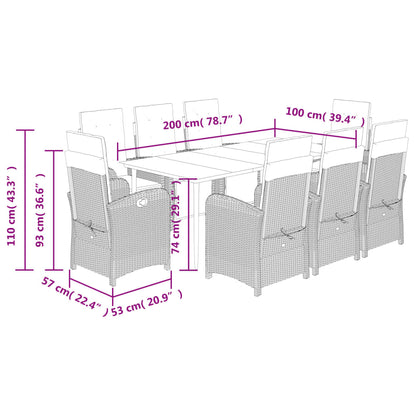 Set Pranzo da Giardino 9pz con Cuscini Grigio Chiaro Polyrattan - homemem39