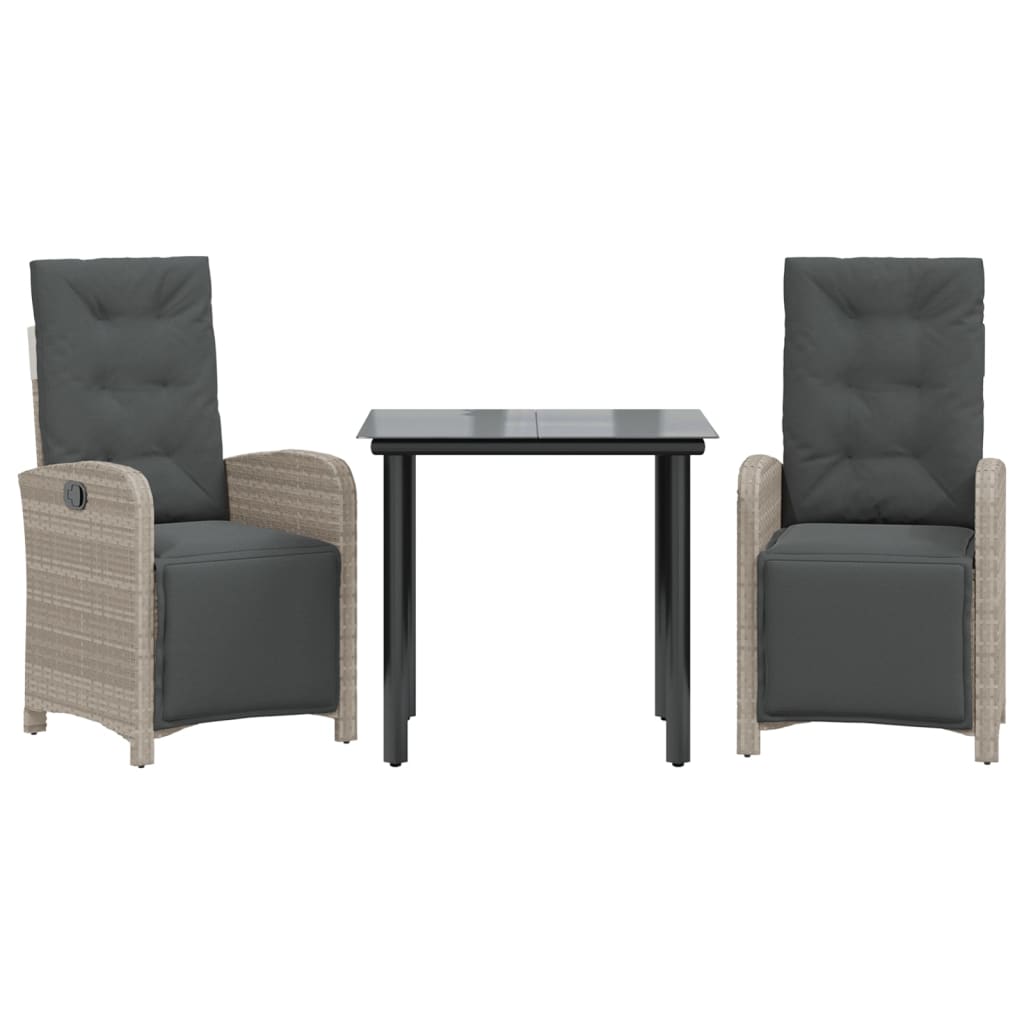 Set da Bistrò 3 pz con Cuscini Grigio Chiaro in Polyrattan | homemem39