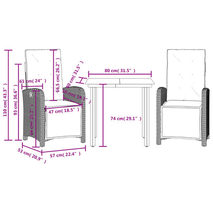 Set da Bistrò 3 pz con Cuscini Grigio Chiaro in Polyrattan | homemem39
