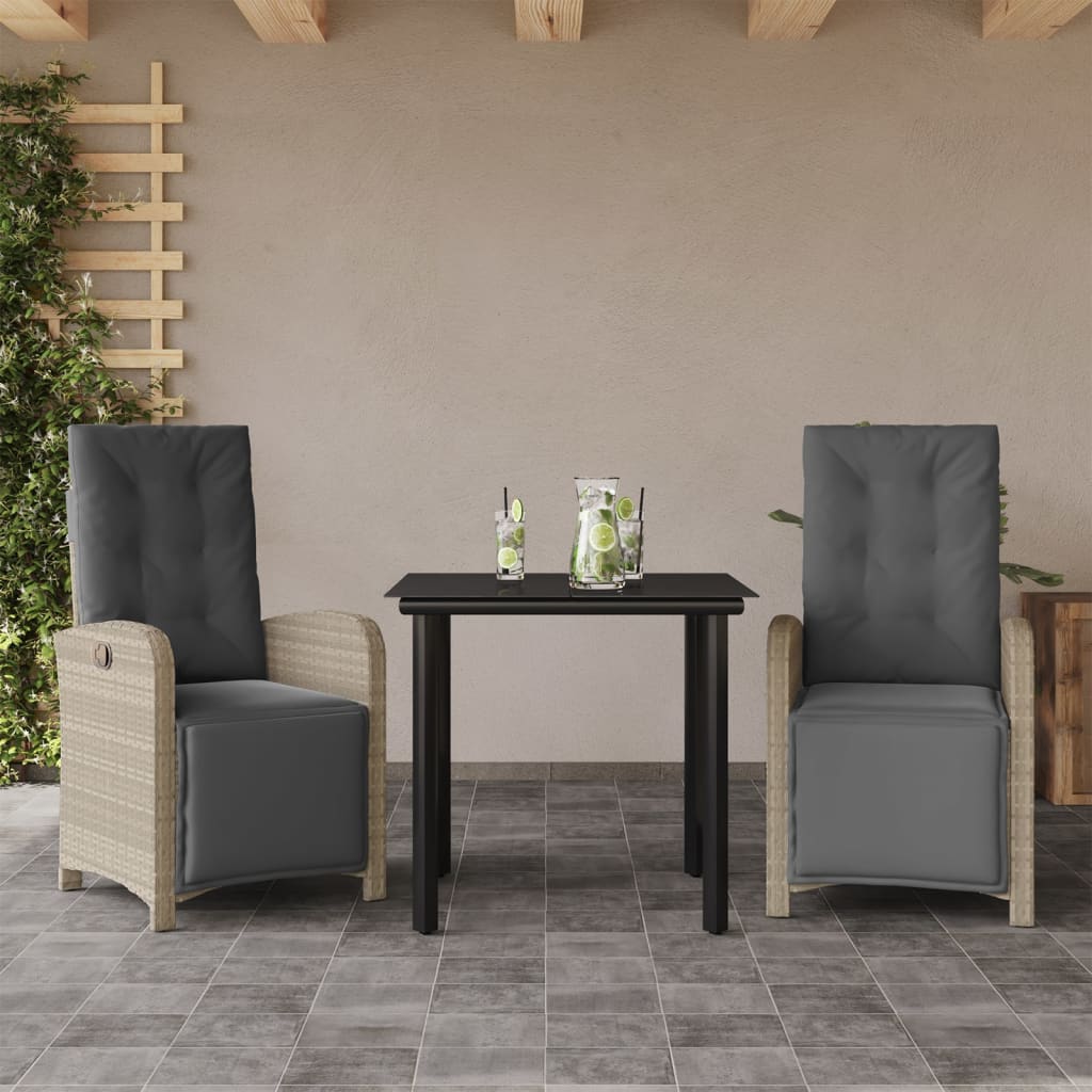 Set da Bistrò 3 pz con Cuscini Grigio Chiaro in Polyrattan | homemem39