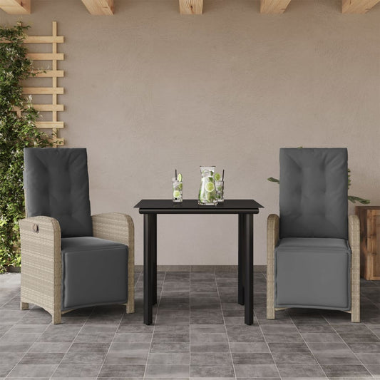 Set da Bistrò 3 pz con Cuscini Grigio Chiaro in Polyrattan - homemem39