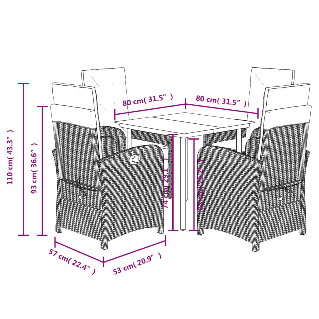 Set Pranzo da Giardino 5pz con Cuscini Grigio Chiaro Polyrattan | homemem39
