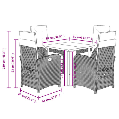 Set Pranzo da Giardino 5pz con Cuscini Grigio Chiaro Polyrattan | homemem39