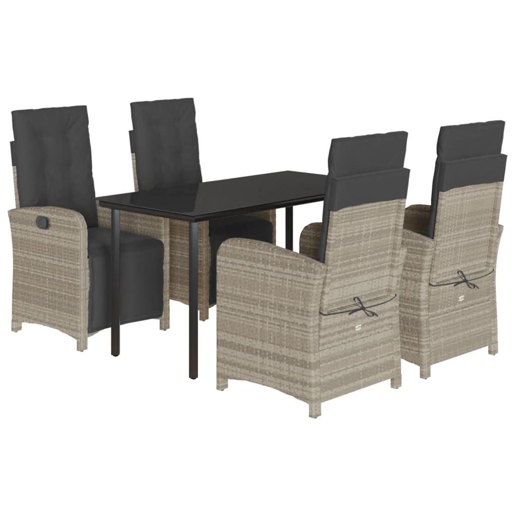Set Pranzo da Giardino 5pz con Cuscini Grigio Chiaro Polyrattan | homemem39