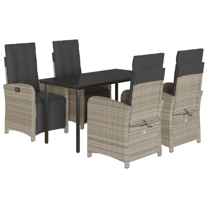 Set Pranzo da Giardino 5pz con Cuscini Grigio Chiaro Polyrattan | homemem39
