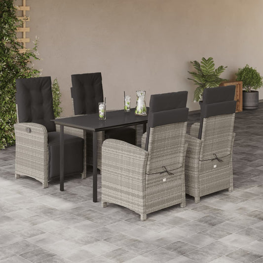 Set Pranzo da Giardino 5pz con Cuscini Grigio Chiaro Polyrattan - homemem39
