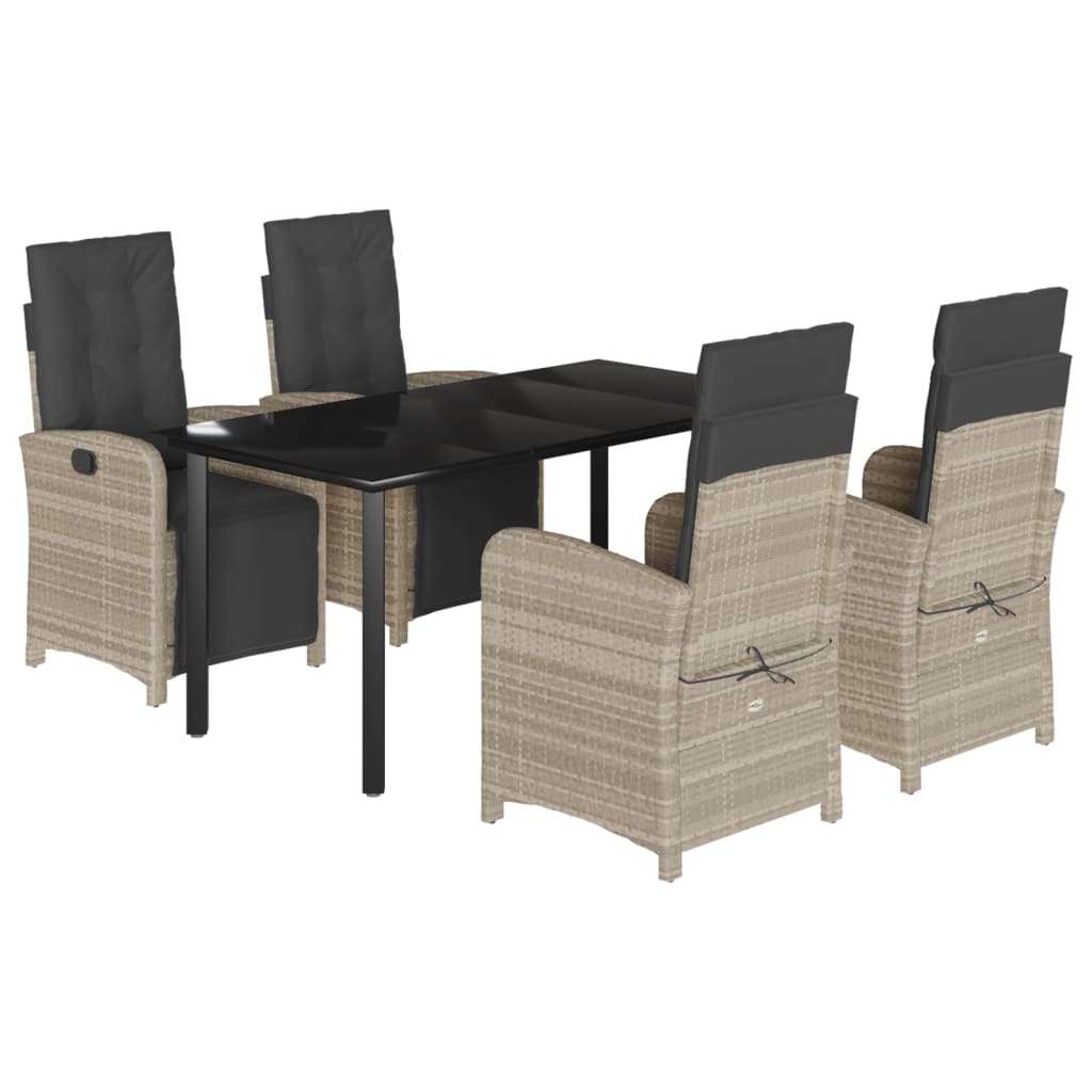 Set Pranzo da Giardino 5pz con Cuscini Grigio Chiaro Polyrattan | homemem39