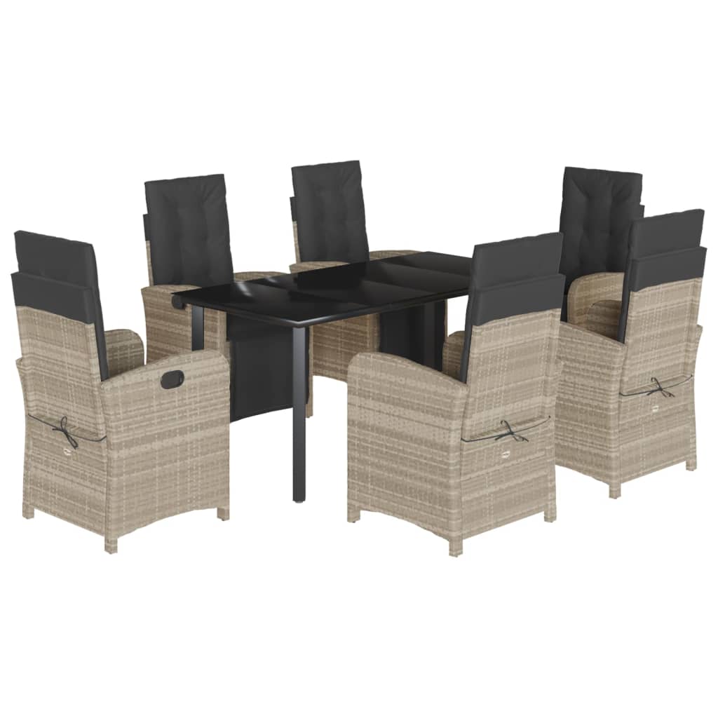 Set da Pranzo da Giardino 7 pz Cuscini Polyrattan Grigio Chiaro - homemem39