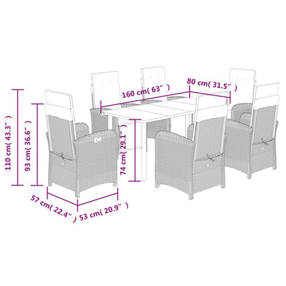 Set da Pranzo da Giardino 7 pz Cuscini Polyrattan Grigio Chiaro | homemem39