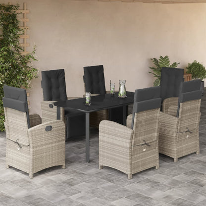 Set da Pranzo da Giardino 7 pz Cuscini Polyrattan Grigio Chiaro - homemem39